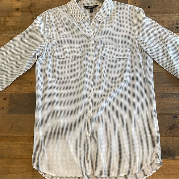 Express Polka Dot Long Sleeve Button Up Top- MEDIUM - Picture 3 of 6